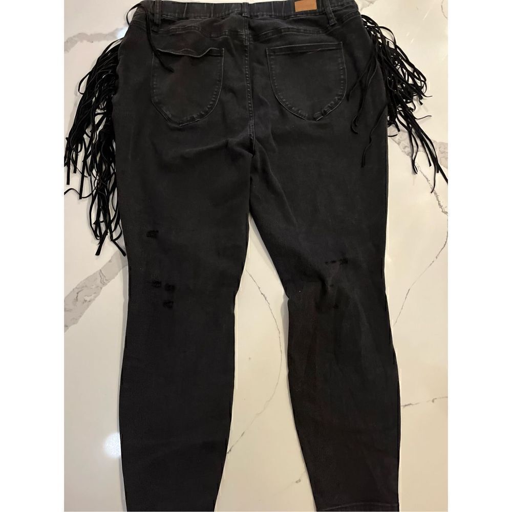 Judy Blue Women’s High Waisted Black Pull On Jeans Sz 20 Fringe Cowgirl Western - Picture 7 of 12